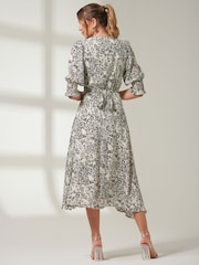 Jolie Moi White Puff Sleeve Wrap Midi Dress - Image 2 of 6