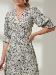 Jolie Moi White Puff Sleeve Wrap Midi Dress - Image 3 of 6