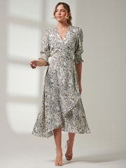 Jolie Moi White Puff Sleeve Wrap Midi Dress - Image 4 of 6