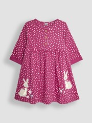 JoJo Maman Bébé Raspberry Pink Bunny Appliqué Button Front Dress - Image 1 of 3