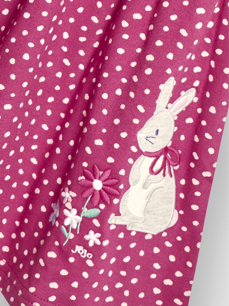 JoJo Maman Bébé Raspberry Pink Bunny Appliqué Button Front Dress - Image 3 of 3