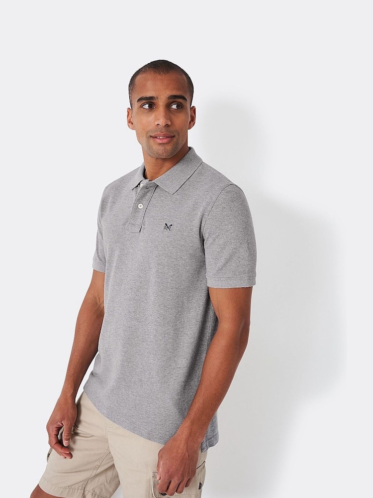 Crew Clothing Grey 100% Cotton Pique Polo Shirt - Image 1 of 5