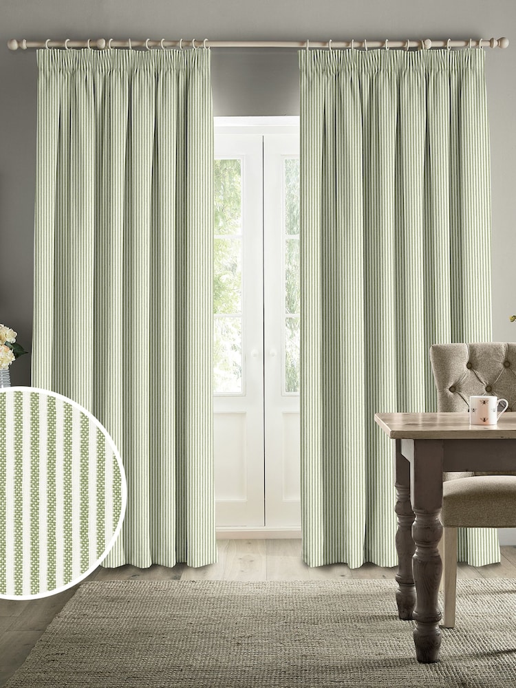 Sophie Allport Sage Green Stamford Stripe Made to Measure 100% Cotton Curtains - Image 1 of 6