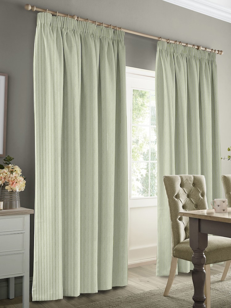 Sophie Allport Sage Green Stamford Stripe Made to Measure 100% Cotton Curtains - Image 2 of 6