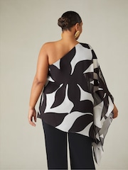 Live Unlimited Black Curve Geo Print One Shoulder Overlay Top - Image 2 of 7