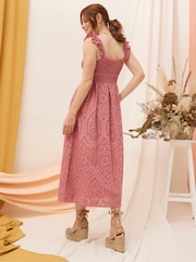 FatFace Kadiri Pink Shirred Midi Dress - Image 2 of 6