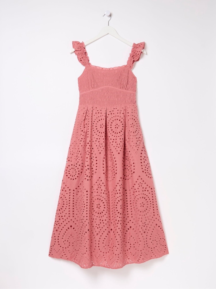 FatFace Kadiri Pink Shirred Midi Dress - Image 6 of 6