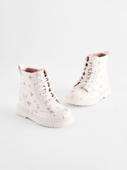 Neutral/Weiss - Stiefeletten mit Blumenmuster und Schnürung - Bild 1 von 6