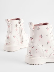 Neutral/Weiss - Stiefeletten mit Blumenmuster und Schnürung - Bild 3 von 6