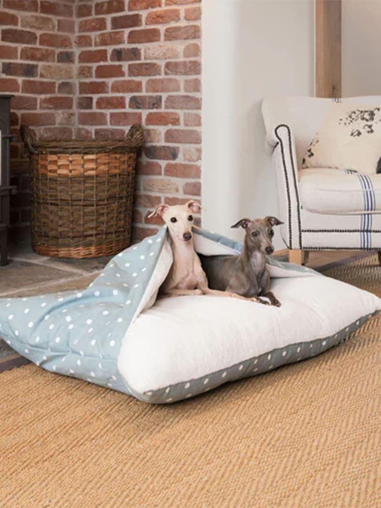 Lords and Labradors Duck Egg Spot 100% Cotton Sleepy Burrows Dog Bed - Image 2 of 5