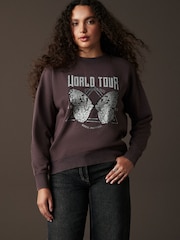 Purple Washed Purple Dropped Should Crew Neck Butterfly Tour Graphic Sweatshirt - Image 1 of 7