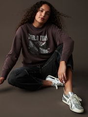 Purple Washed Purple Dropped Should Crew Neck Butterfly Tour Graphic Sweatshirt - Image 2 of 7