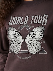 Purple Washed Purple Dropped Should Crew Neck Butterfly Tour Graphic Sweatshirt - Image 4 of 7