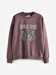 Purple Washed Purple Dropped Should Crew Neck Butterfly Tour Graphic Sweatshirt - Image 5 of 7