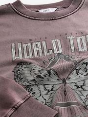 Purple Washed Purple Dropped Should Crew Neck Butterfly Tour Graphic Sweatshirt - Image 6 of 7