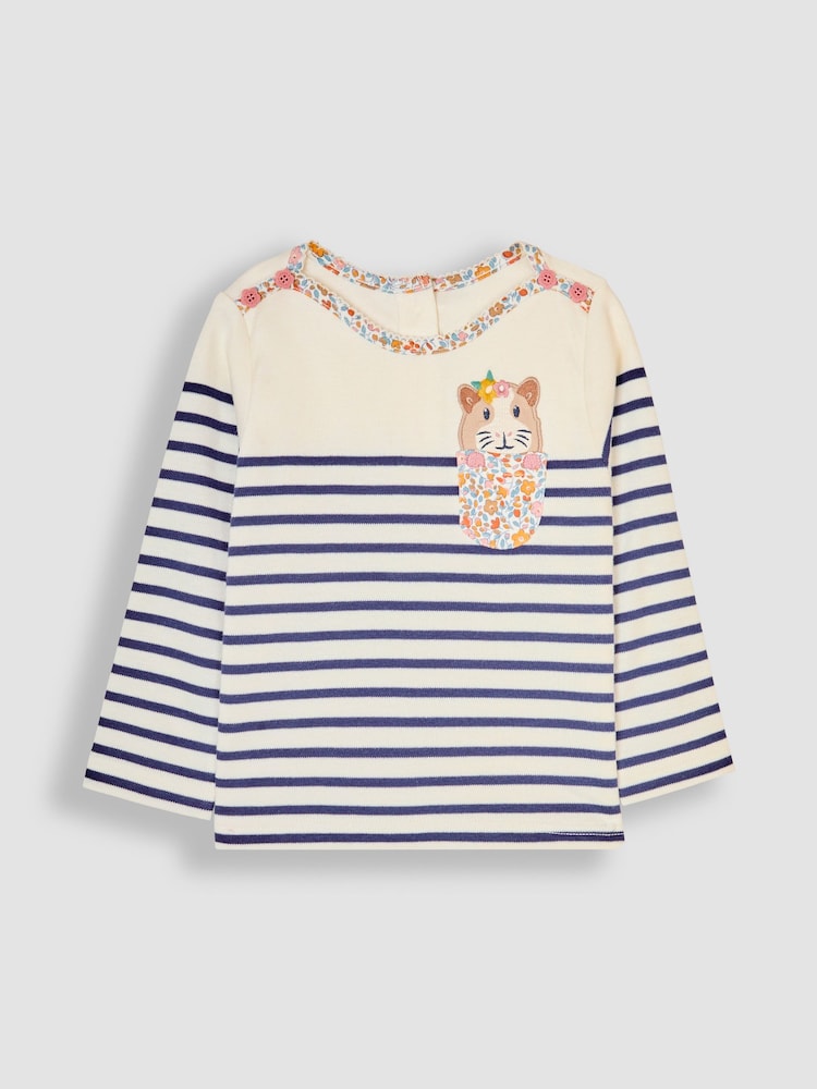 Diseño de cobayas en azul marino - Blusa de algodón y manga larga con diseño de rayas bretonas con bolsillo de Jojo Maman Bébé - Imagen 1 de 3 Diseño de cobayas en azul marino - Blusa de algodón y manga larga con diseño de rayas bretonas con bolsillo de Jojo Maman Bébé - Imagen 1 de 3