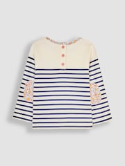 JoJo Maman Bébé Navy Blue Guinea Pig Cotton Long Sleeve Pocket Breton Top - Image 2 of 3