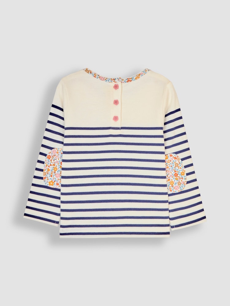 JoJo Maman Bébé Navy Blue Guinea Pig Cotton Long Sleeve Pocket Breton Top - Image 2 of 3