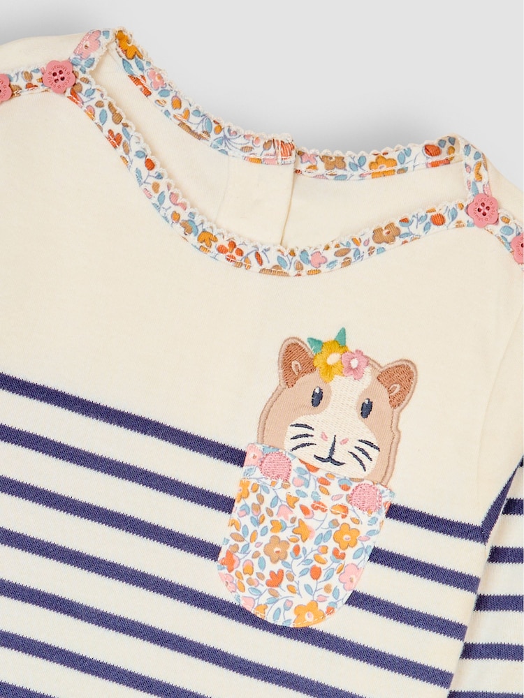 JoJo Maman Bébé Navy Blue Guinea Pig Cotton Long Sleeve Pocket Breton Top - Image 3 of 3