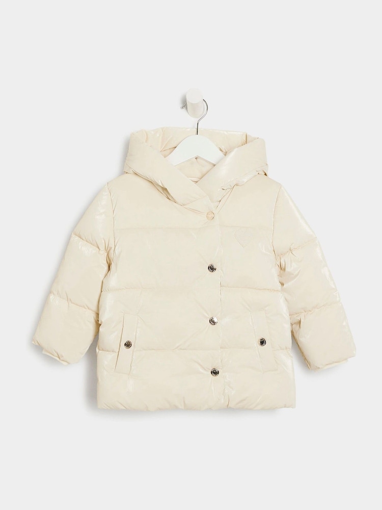 River Island Cream Girls Heart Padded Puffer Coat - Image 1 of 3