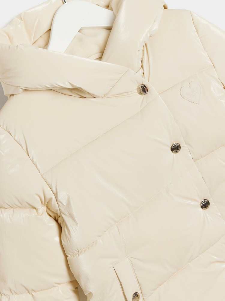 River Island Cream Girls Heart Padded Puffer Coat - Image 2 of 3