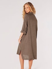 Apricot Green Oversized Linen Blend Shirt Mini Dress - Image 4 of 5