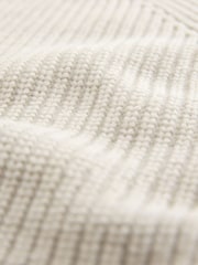 Ecru White Crew Neck Regular Fit Rib Texture Jumper with Wool - Image 7 of 7