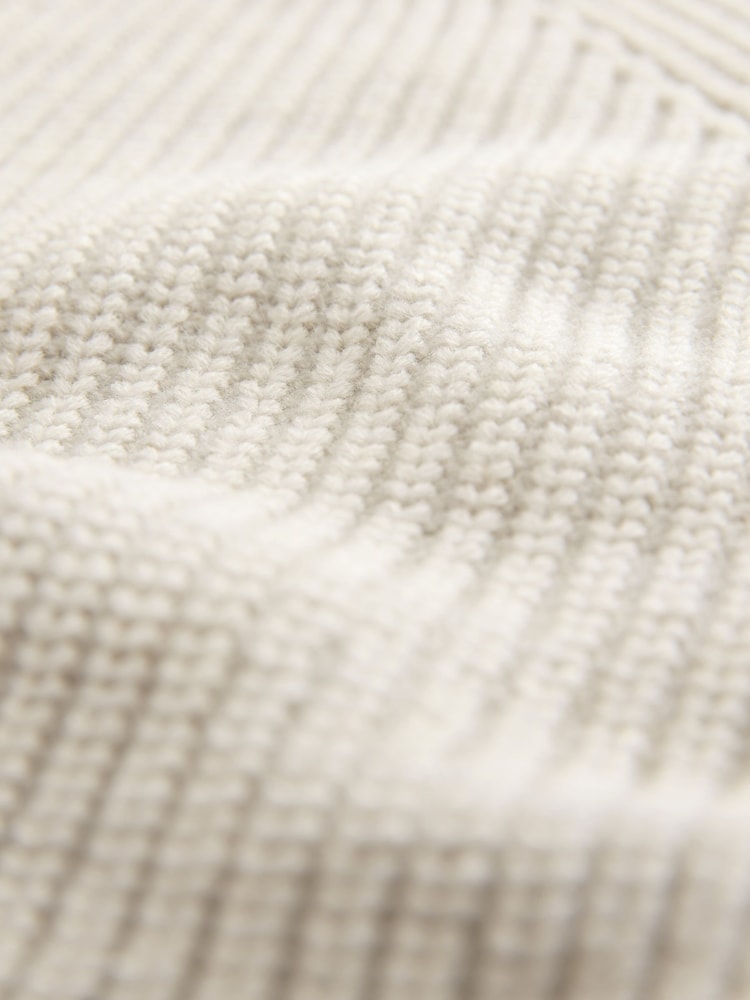 Ecru White Crew Neck Regular Fit Rib Texture Jumper with Wool - Image 7 of 7