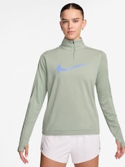 Nike Light Green Swoosh Half Zip Long Sleeve Running Top - Image 1 of 4