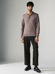 Stone Dark Slim Fit Knitted Long Sleeve Polo Shirt - Image 2 of 7