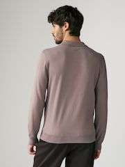 Stone Dark Slim Fit Knitted Long Sleeve Polo Shirt - Image 3 of 7