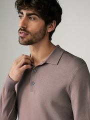 Stone Dark Slim Fit Knitted Long Sleeve Polo Shirt - Image 4 of 7