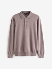 Stone Dark Slim Fit Knitted Long Sleeve Polo Shirt - Image 5 of 7