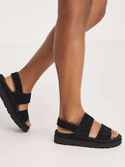 Simply Be Black Extra Wide Fit Chunky Comfort Suede Touch And Close Sandals - Image 1 of 4