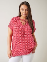 Rot - Evans Curve Dot Print Tie Neck Blouse - Bild 1 von 5