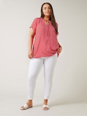 Rot - Evans Curve Dot Print Tie Neck Blouse - Bild 2 von 5