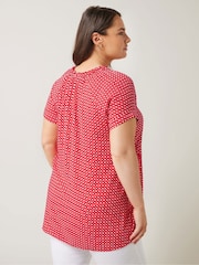 Rot - Evans Curve Dot Print Tie Neck Blouse - Bild 3 von 5