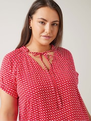 Rot - Evans Curve Dot Print Tie Neck Blouse - Bild 4 von 5
