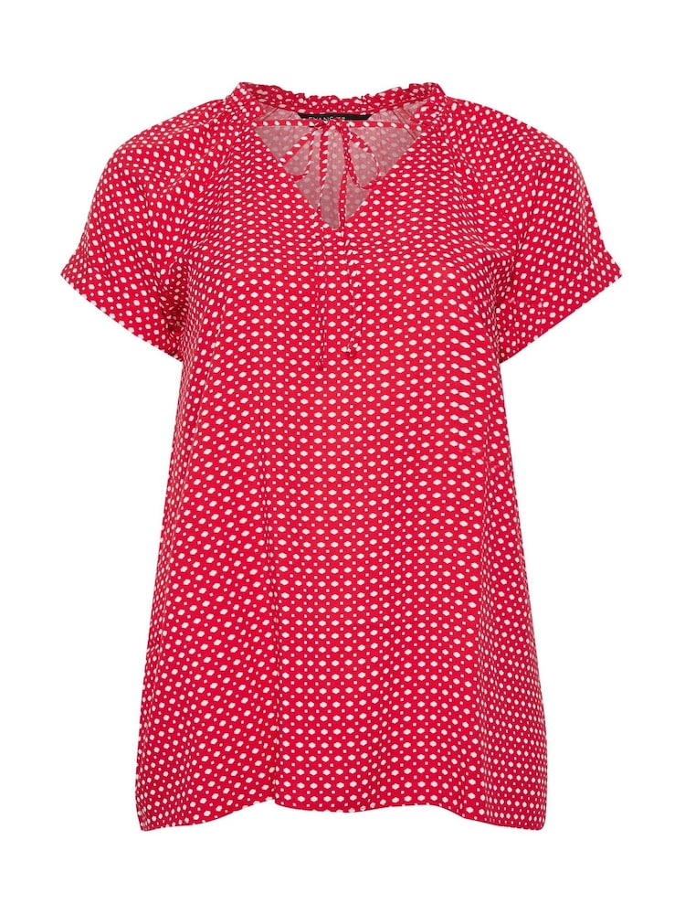 Rot - Evans Curve Dot Print Tie Neck Blouse - Bild 5 von 5