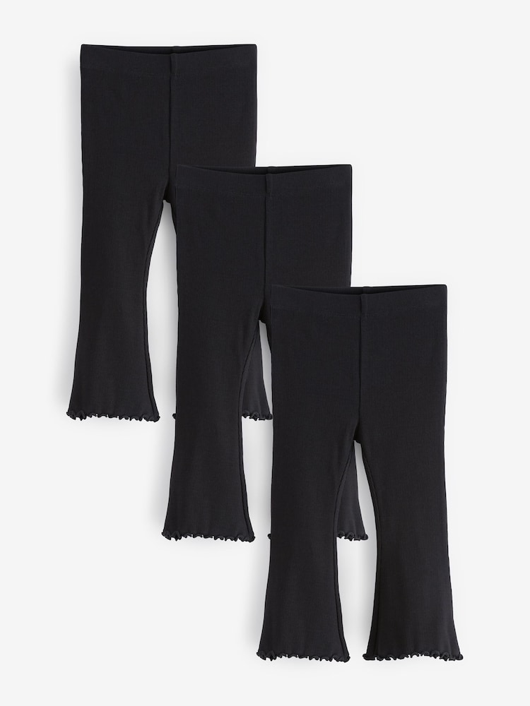 Black Ribbed Flare Leggings 3 Pack (3mths-7yrs) - Image 1 of 6