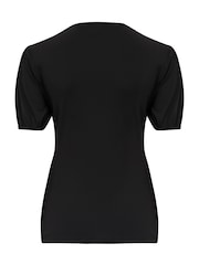 Pour Moi Black Birdie Square Neck Slinky Puff Sleeve Stretch Top - Image 4 of 4