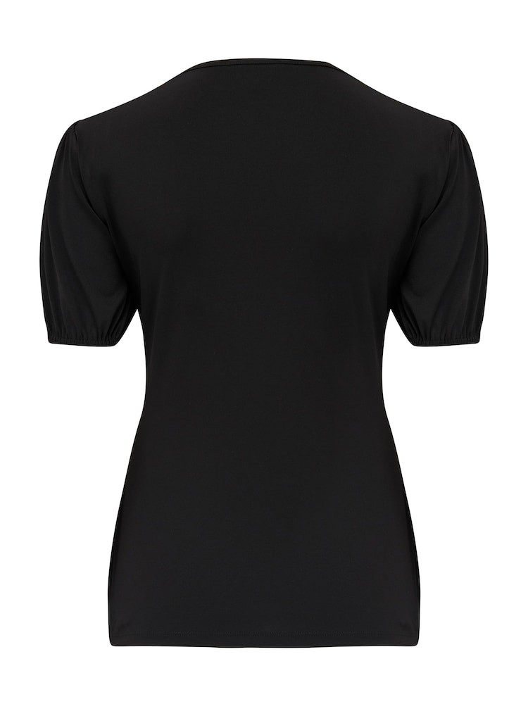 Pour Moi Black Birdie Square Neck Slinky Puff Sleeve Stretch Top - Image 4 of 4