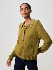Olive Green Gem Embellished Collar Jumper - Image 1 of 6