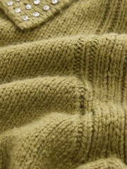 Olive Green Gem Embellished Collar Jumper - Image 6 of 6