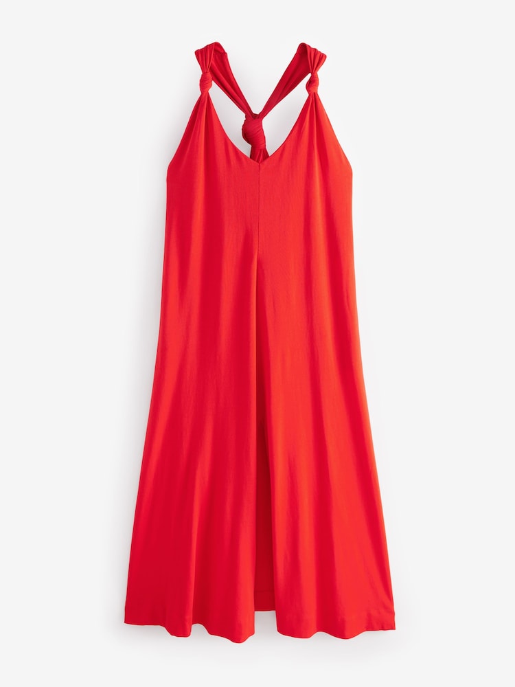 Red 100% Cotton Knot Detail Maxi Jersey Dress - Image 1 of 2