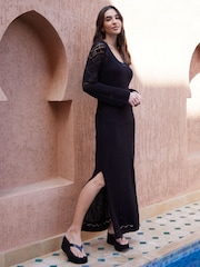 Threadbare Black Long Sleeve Knitted Maxi Dress - Image 1 of 4