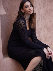 Threadbare Black Long Sleeve Knitted Maxi Dress - Image 4 of 4