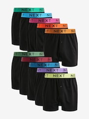 Black Metallic Blue/Green Waistband 10 pack 100% Cotton Boxers - Image 1 of 1