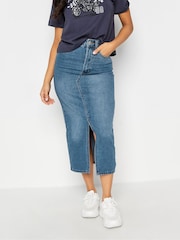 PixieGirl Petite Blue Denim Midi Skirt - Image 1 of 5