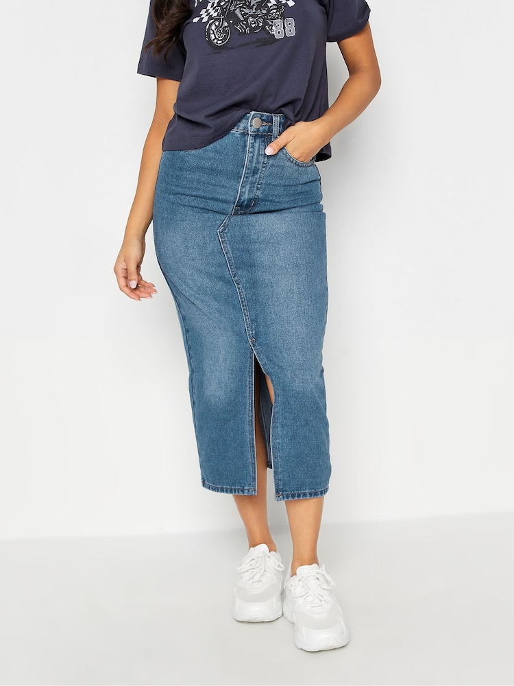 PixieGirl Petite Blue Denim Midi Skirt - Image 1 of 5